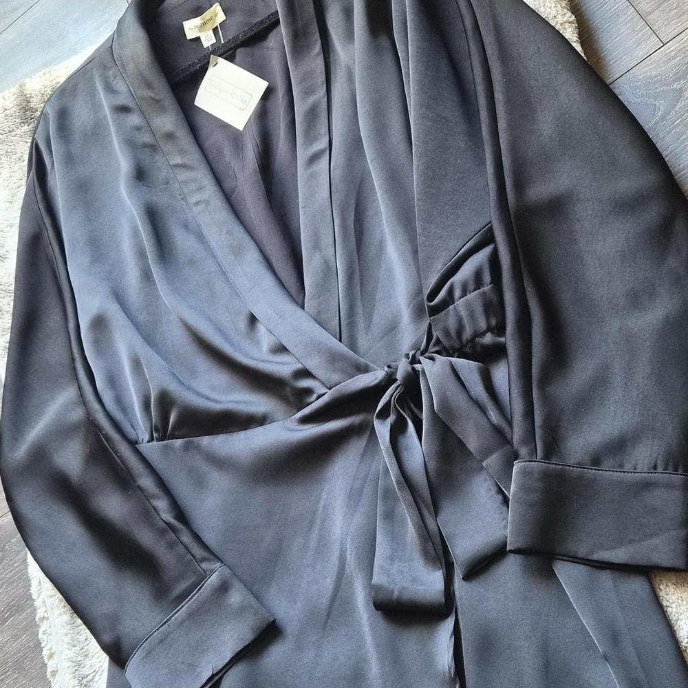 Black Satin Wrap Blazer Romper - Picture 3 of 4